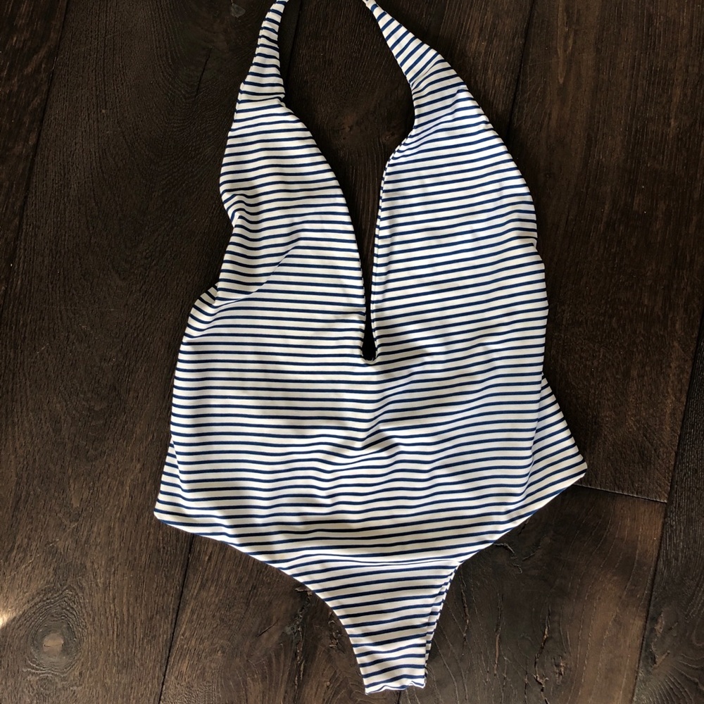Mikoh Hinano deepv one piece swimsuit striped Navy
